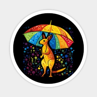 Kangaroo Rainy Day With Umbrella Magnet